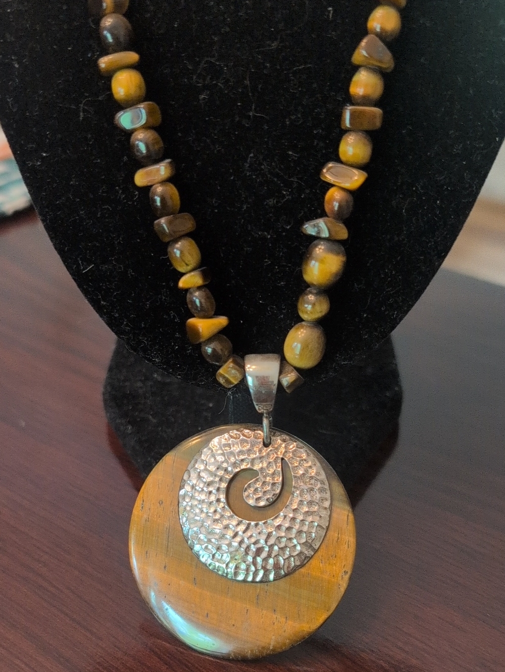 WK Whitney Kelly 925 Stamped Beaded Brown Tiger's Eye Pendant Necklace